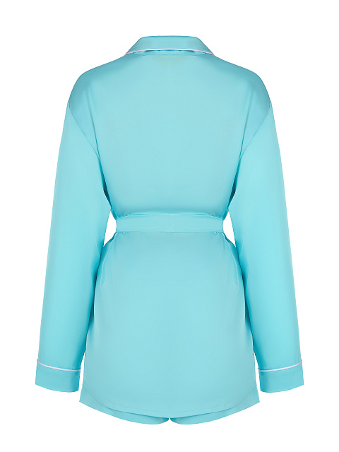 Бирюзовая шелковая пижама с белым кантом, 2 Бирюзовая шелковая пижама с белым кантом, 2