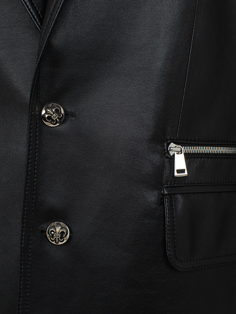 Черный однобортный жакет из натуральной кожи, 3 Черный однобортный жакет из натуральной кожи, 3