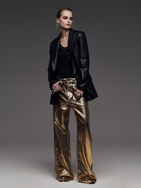 Прямые джинсы с золотым напылением, 5