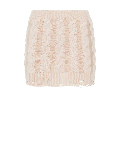 Вязаная светло-розовая мини юбка с косами и разрывами, 1