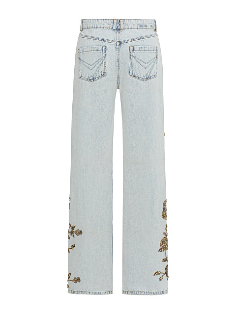 Голубые джинсы с вышивкой в виде цветов, 2 Голубые джинсы с вышивкой в виде цветов, 2
