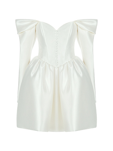 Белое платье-мини из шелковой тафты, 1