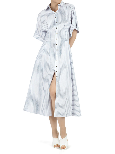 Белое хлопковое платье-миди в полоску, 5