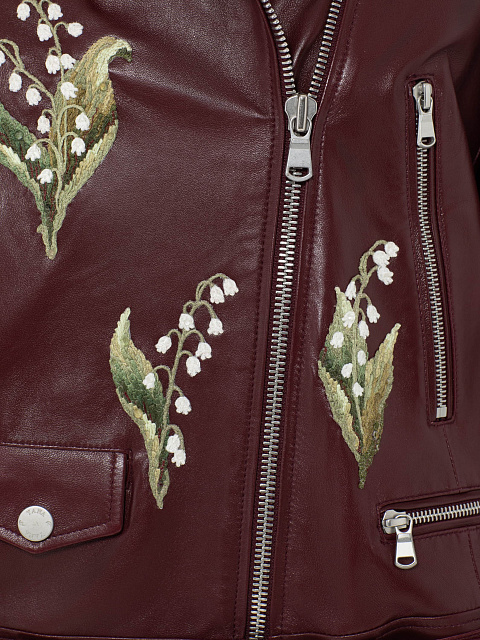 Бордовая косуха из кожи с вышивкой в виде ландышей, 3