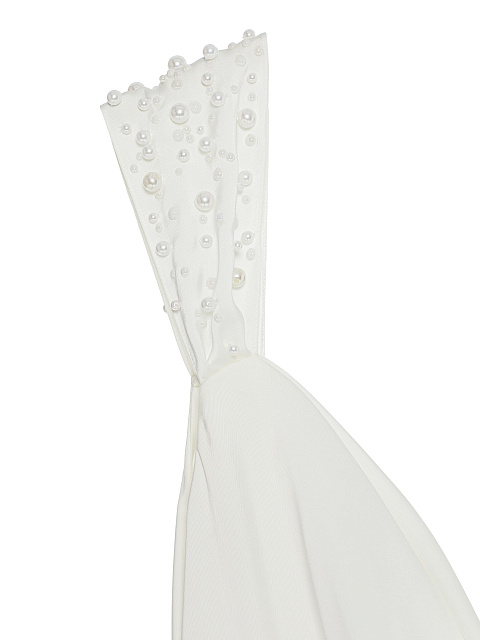 Белое платье-миди из шелка с асимметричной юбкой и жемчугом, 4 Белое платье-миди из шелка с асимметричной юбкой и жемчугом, 4