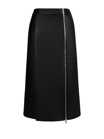 Черная кожаная юбка-миди на молнии, 1