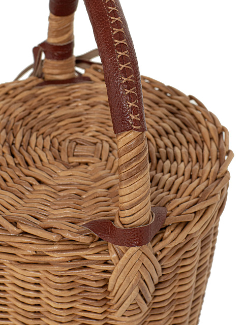 Коричневая сумка-корзина с декором из бордовой кожи, 5