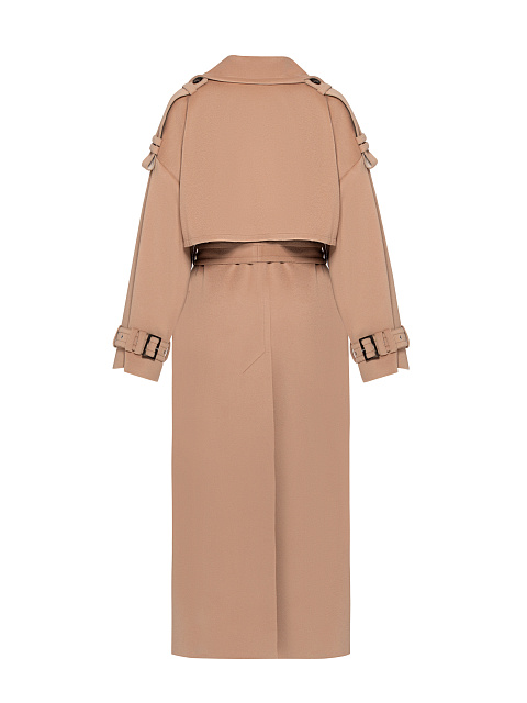 Бежевое двубортное пальто из кашемира с поясом, 7
