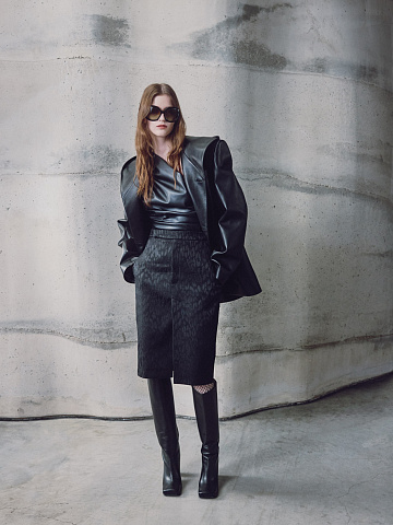 Черная юбка-миди из жаккарда с леопардовым принтом, 2