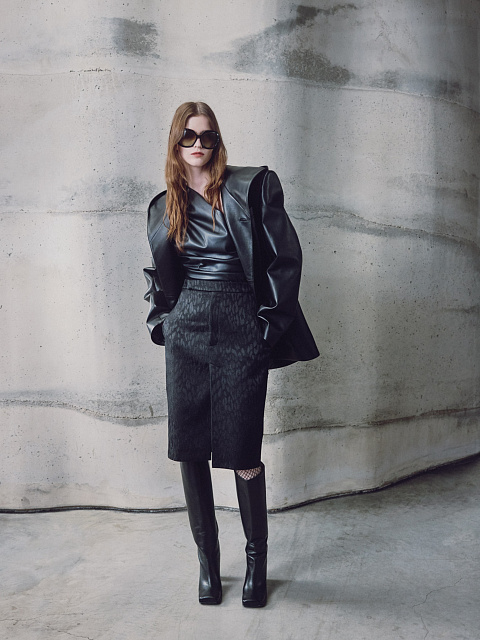 Черная юбка-миди из жаккарда с леопардовым принтом, 2