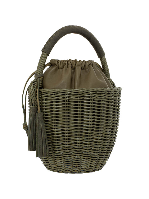 Cумка-корзина цвета хаки с мешочком из кожи, 3