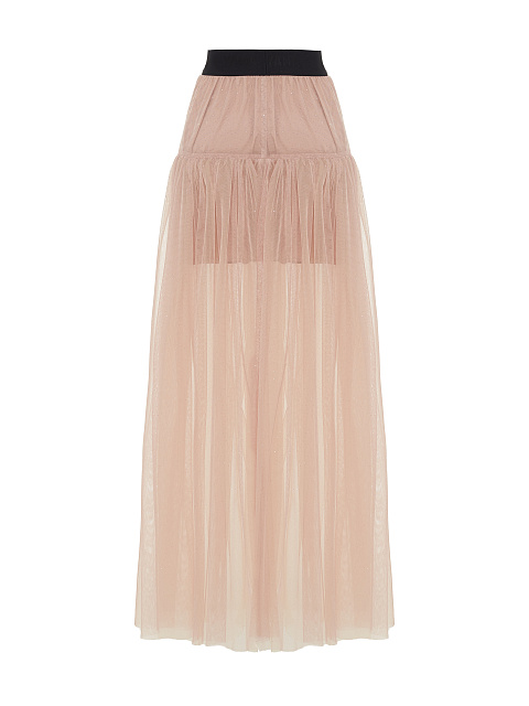 Розовая юбка-макси из прозрачного фатина с блестками, 3