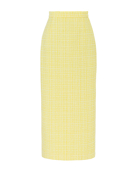 Желтый твидовый костюм из жакета и юбки-миди, 3