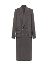 Пальто из серого меланжевого кашемира, двубортное, шлица по спинке