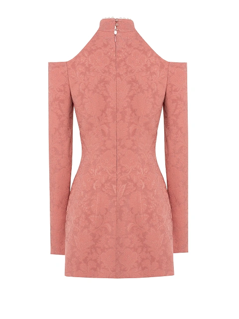 Розовое платье-мини из жаккарда с открытыми плечами, 2 Розовое платье-мини из жаккарда с открытыми плечами, 2