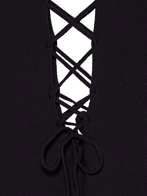 Черное трикотажное платье-миди с вырезами и шнуровкой, 3