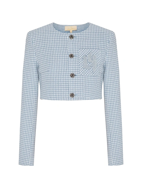 Бело-голубой укороченный жакет из твида, 1
