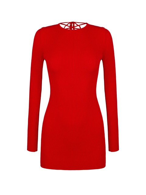 Красное трикотажное платье-мини со шнуровкой на спине, 1