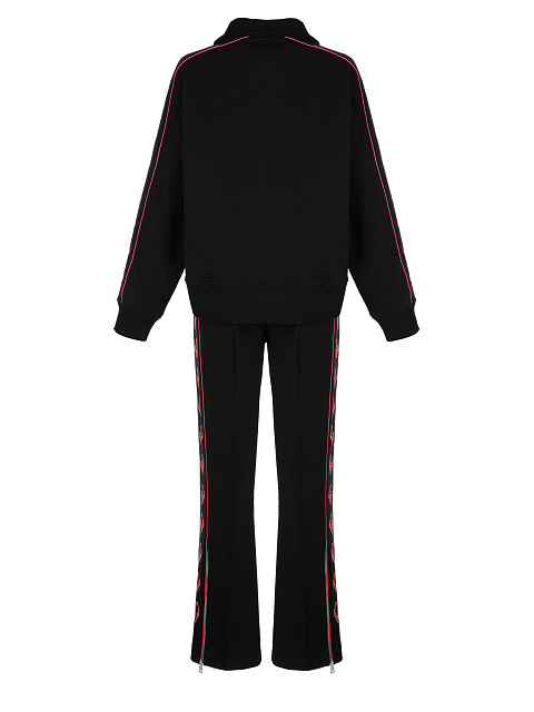 Черный костюм с укороченной толстовкой и розовой вышивкой в виде лилий, 2