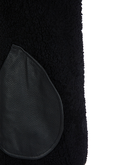 Объемная черная дубленка из овчины с ремнем, 4