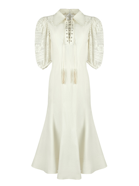 Белое хлопковое платье-миди, 1