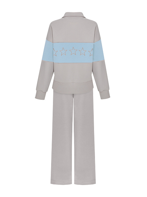 Серо-голубой трикотажный костюм с вышивкой, 3