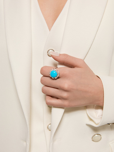 Кольцо из белого золота с бирюзой и бриллиантами, 3