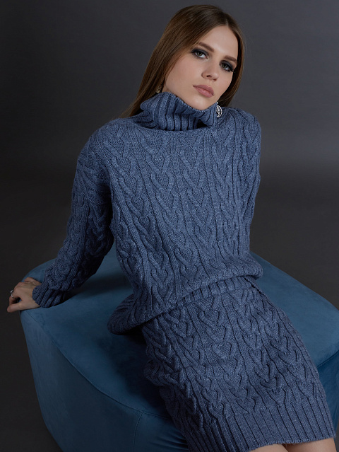 Синяя вязаная юбка-мини из шерсти, 3