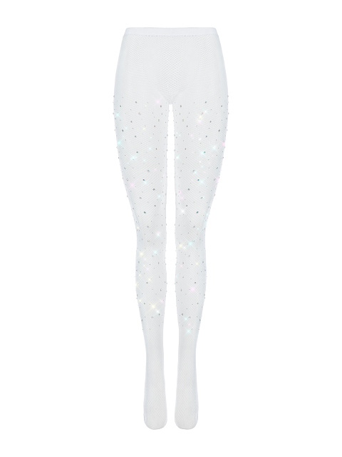 Белые колготки в сетку со стразами, 1
