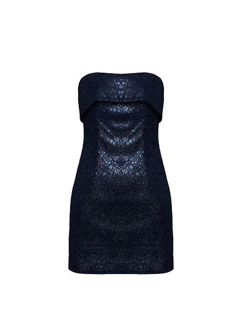 Синее платье-мини с металлическим блеском и змеиным принтом, 1