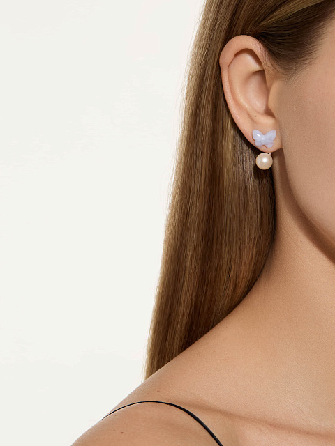 Серьги из белого золота с агатом и жемчугом, 3 Серьги из белого золота с агатом и жемчугом, 3