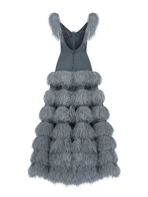 Серое платье из шифона с перьями, 2