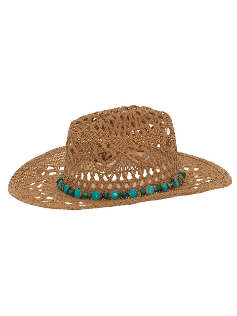 Темно-бежевая соломенная шляпа с аквамарином, бирюзой и яшмой, 3