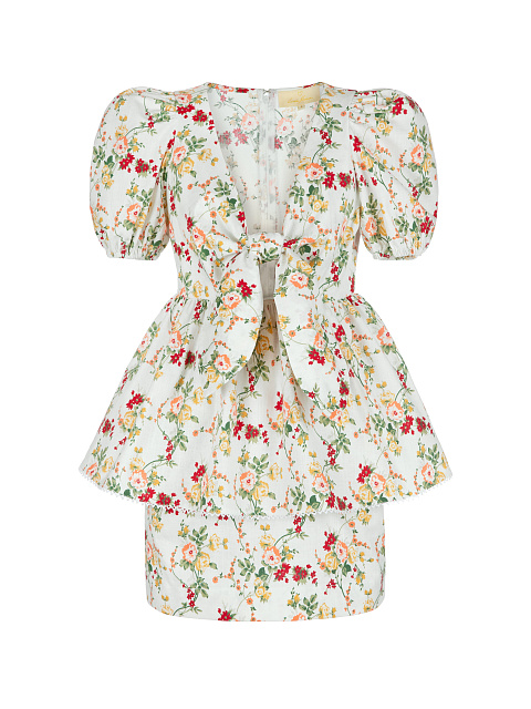 Белый льняной комплект с цветочным принтом, 1