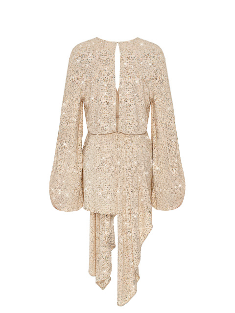 Бежевое асимметричное платье-мини в стразах, 2