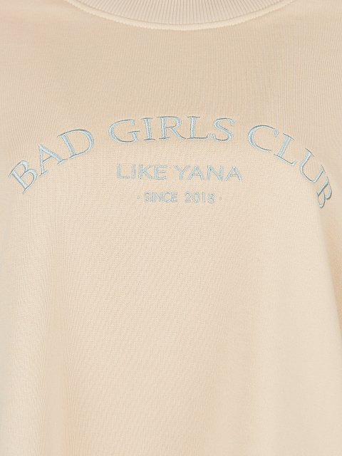 Светло-бежевый свитшот Bad Girls Club с серой вышивкой, 3 Светло-бежевый свитшот Bad Girls Club с серой вышивкой, 3