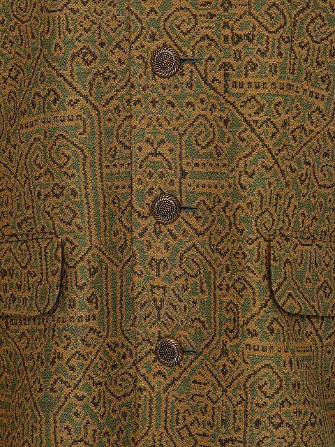 Однобортный жакет из желто-зеленого жаккарда, 3