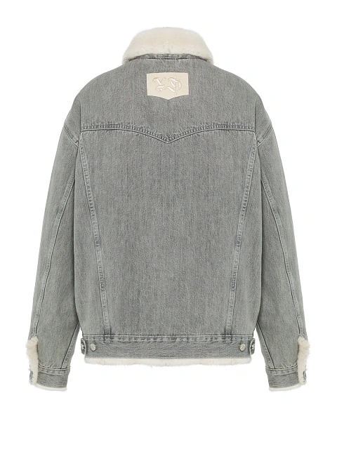 Серая джинсовая куртка с подкладом из бежевого меха норки, 2