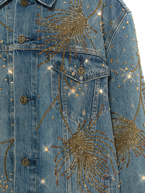 Синяя джинсовая куртка с вышивкой бисером и кристаллами, 3