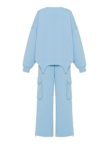 Голубой трикотажный костюм с брюками-карго, 2