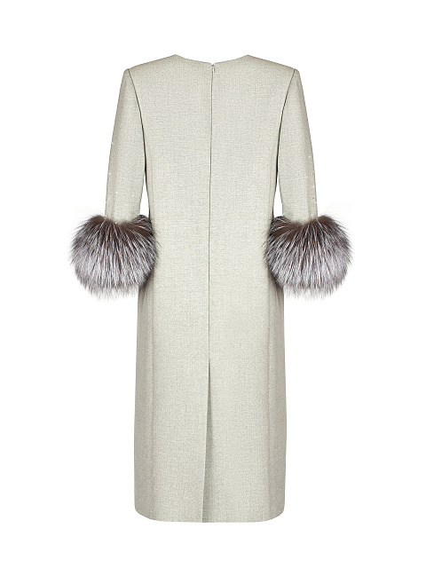 Серое платье-миди с люрексом и мехом лисы, 2
