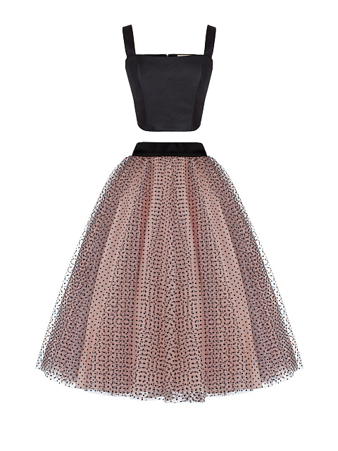 Бежевый комплект из топа и юбки, 1