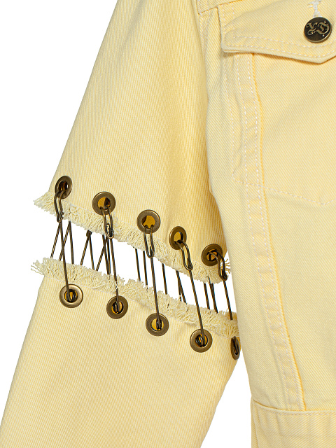 Желтая куртка из денима с люверсами и булавками, 4