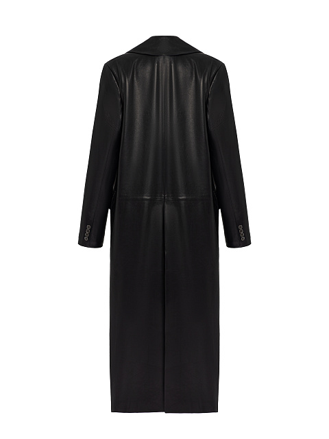 Черное однобортное пальто из кожи, 2