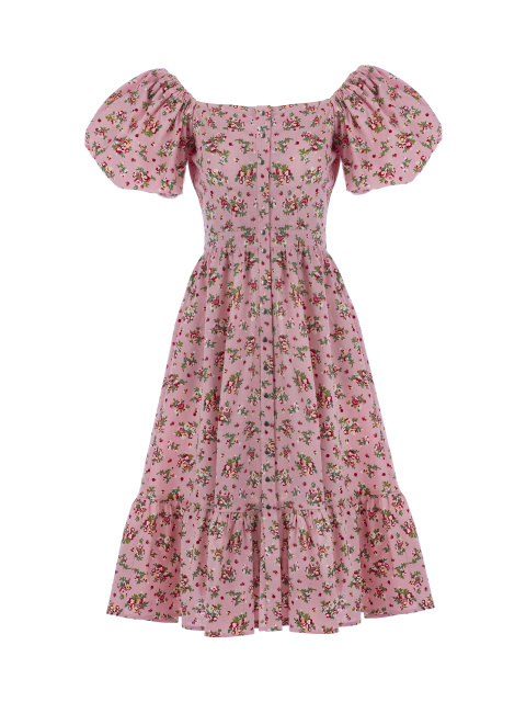Льняное розовое платье с цветочным принтом, 1
