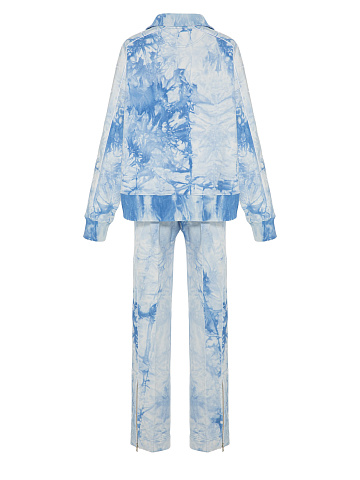 Голубой костюм tie-dye с укороченной толстовкой и вышивкой в виде васильков, 2