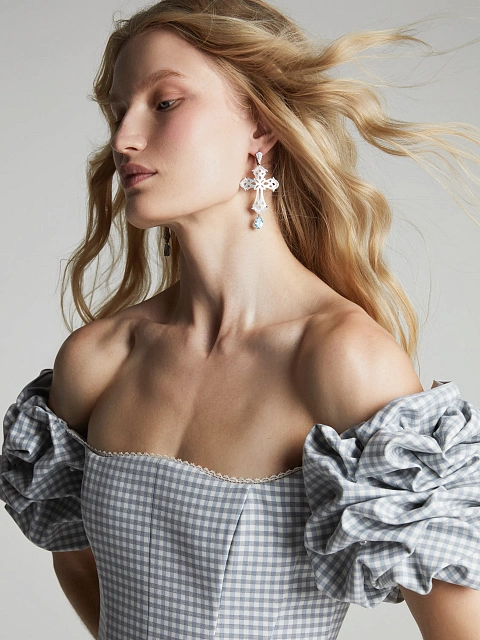 Серьги из белого золота с перламутрами, топазами и бриллиантами, 3