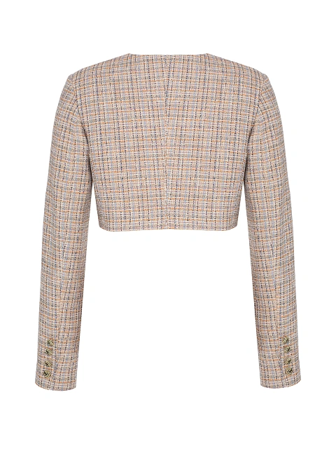 Бежево-голубой укороченный жакет из твида, 2