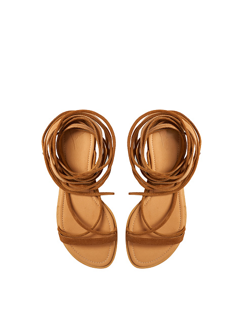 Высокие сандалии из коричневой замши с завязками, 4 Высокие сандалии из коричневой замши с завязками, 4