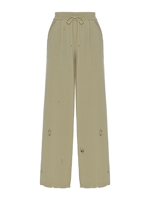 Вязаный комплект цвета хаки из кардигана, топа и брюк, 5